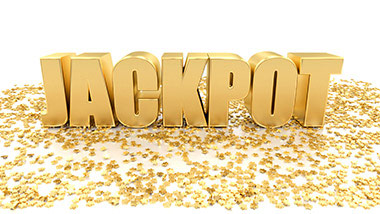 3-D word "jackpot" on white and gold coin background