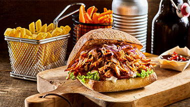 image of pulled pork burger and fries