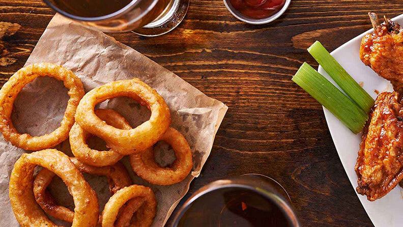 onion rings and chicken wings